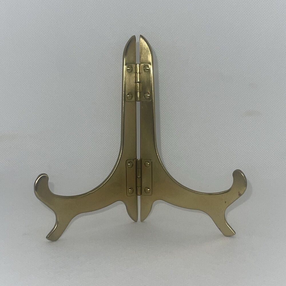 Vtg Brass Folding Easel Plate Stand Photo Display Holder Foldable Retro 5"